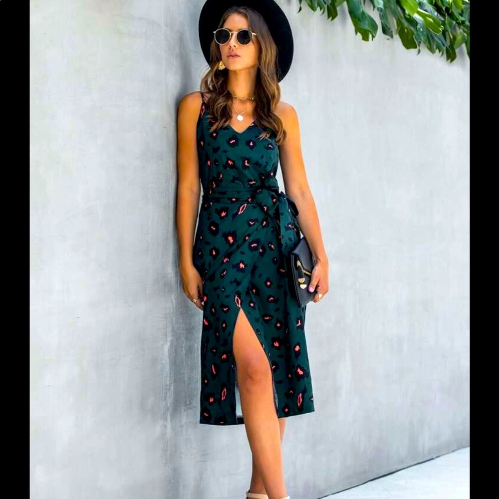 NWT Green Leopard Print Wrap Dress